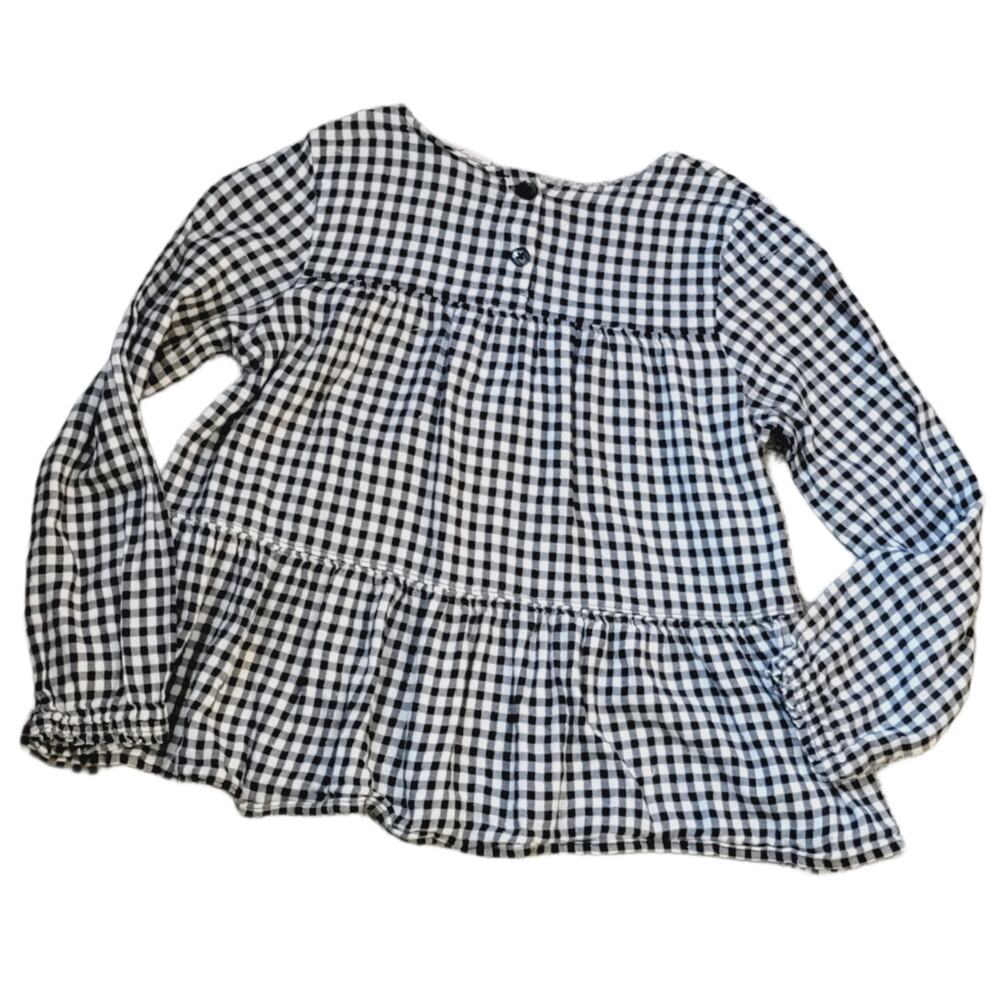 Girls Black White Checkered Gold Sparkle Long Sleeve Blouse  L 10/12
